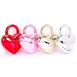 Metallic Heart-Shaped Locket Box Clutch Bag in Red, Pink, Gold, or Silver